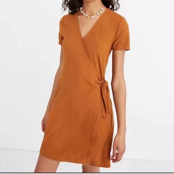Madewell Dresses & Skirts - Madewell Texture & Thread Short Sleeve Mini Dress Side Tie Faux Wrap Size S